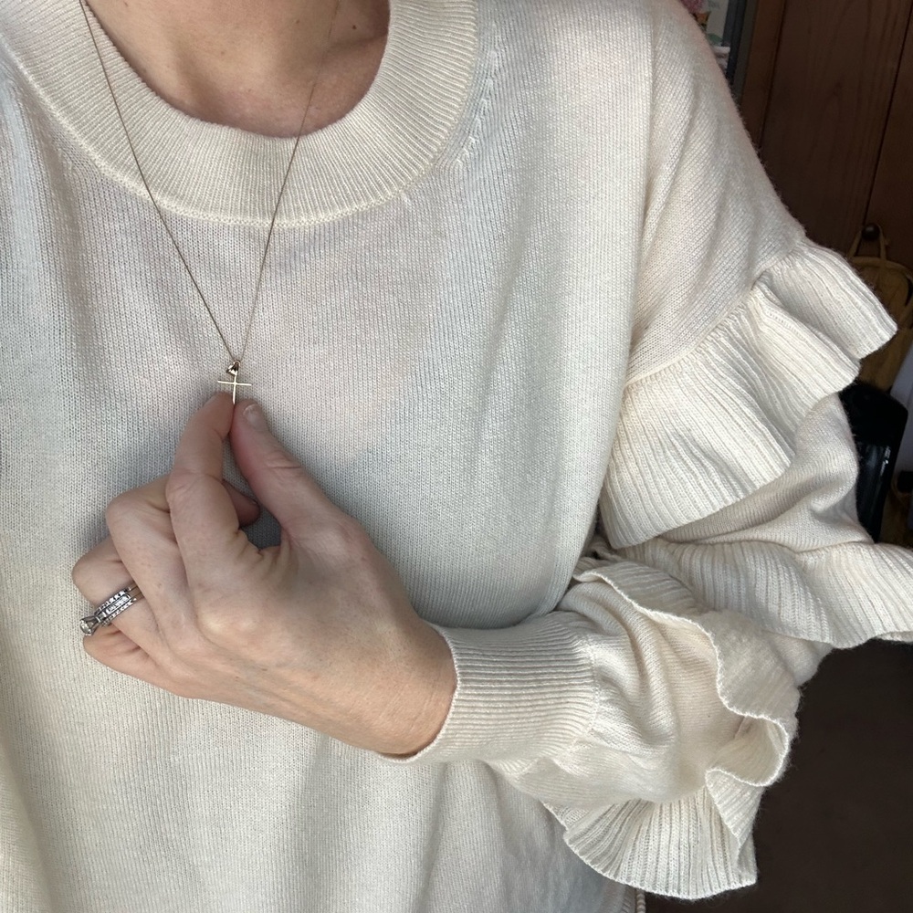 J. Crew Cream Ruffle Sleeve Sweater